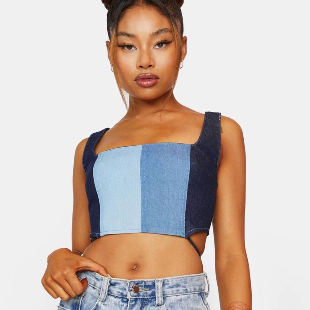 Colorblock Denim Crop Top Le Lis
